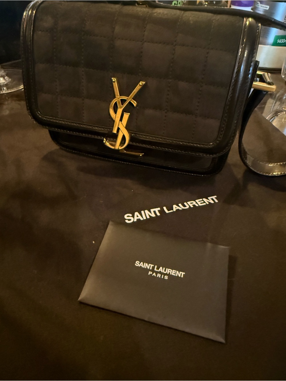 Saint Laurent Black Quilted Shoulder Bag with Gold YSL Hardware